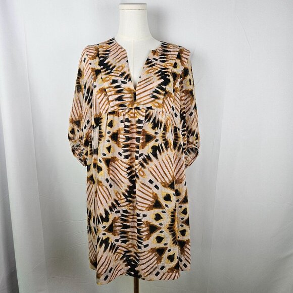 Ba&Sh Cleo Graphic Print Mini Dress Medium Bohemian Brown Maximalism Artsy - Picture 4 of 16